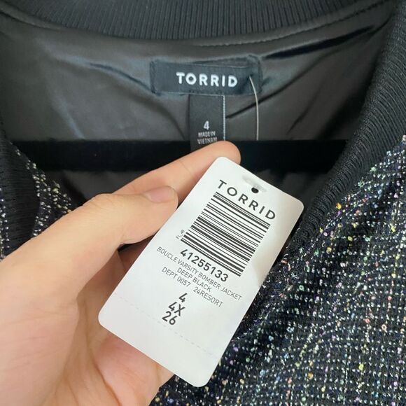 Torrid Bomber Jacket Black Color & multi colored thread accent NWT size 4X - Picture 12 of 14